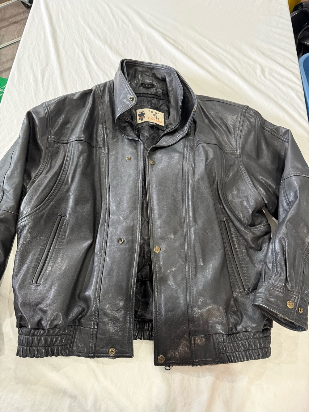 Prince Black Leather Bomber Jacket with Stand Collar